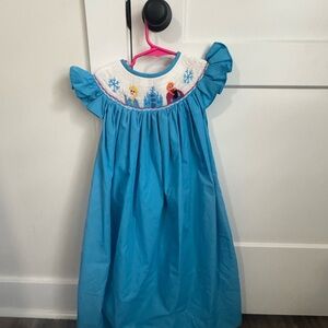 Blue Girls' Frozen-Themed Smocked Dress